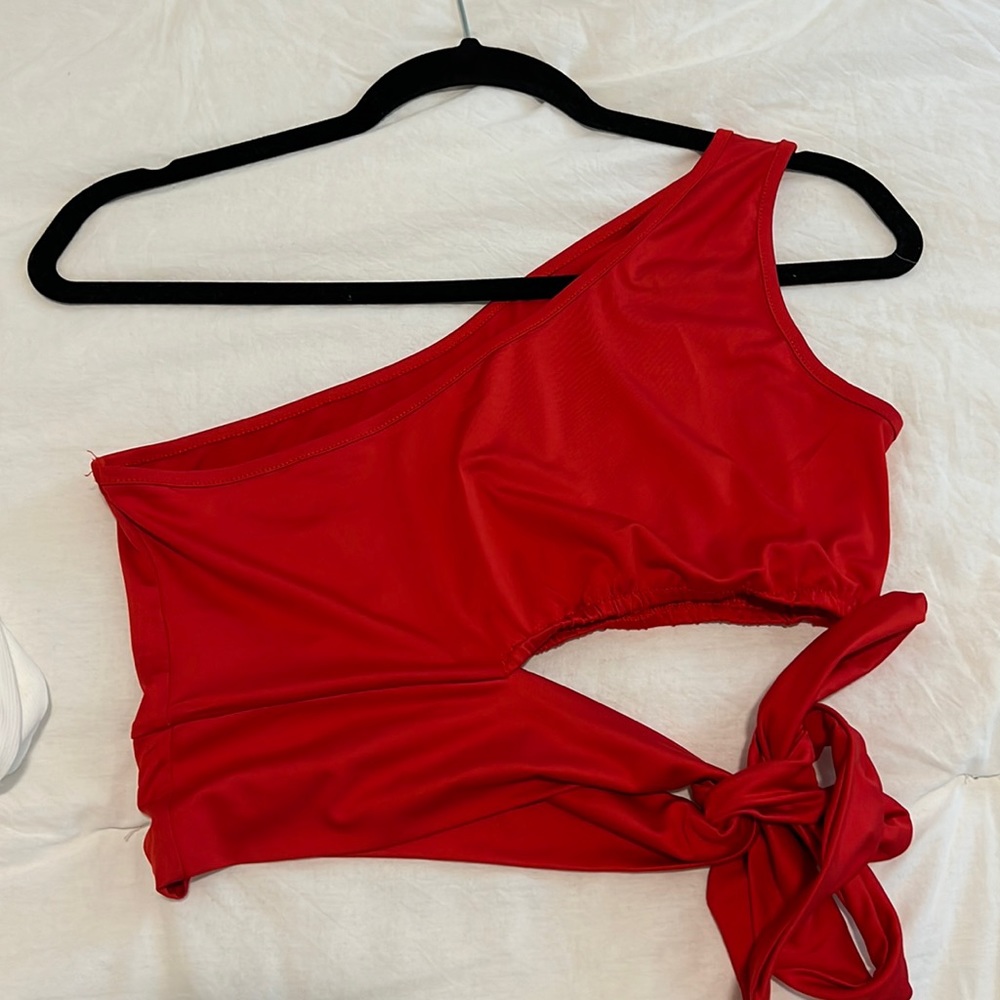 SHEIN RED CROP TIE TOP